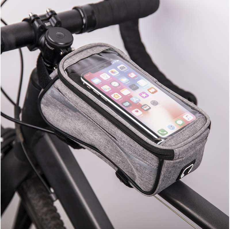Sacoche Vélo avec Support pour Smartphone, Tissu Étanche avec Espace de  Rangement - Gris